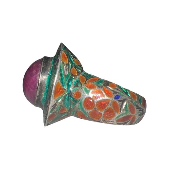 Antique Large Cabochon Ruby & Gripoix Glass Floral Band Goddess Statement Ring - Picture 3 of 16